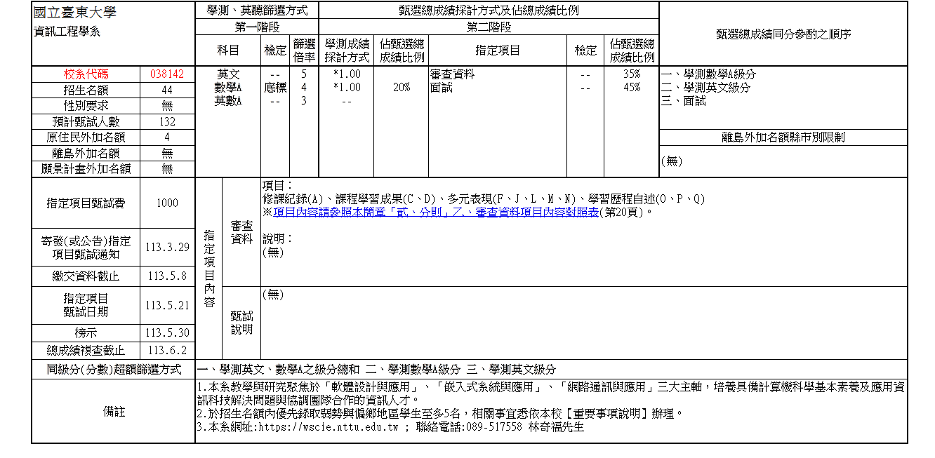 東大資工系個人申請簡章